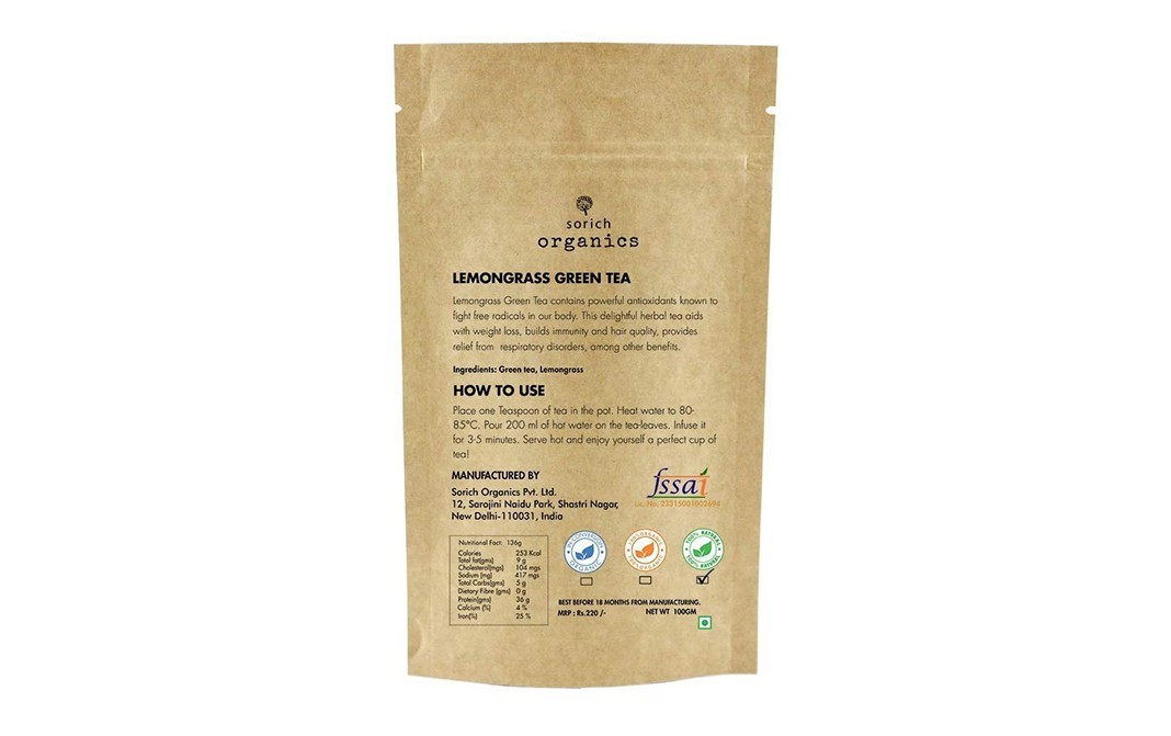 Sorich Organics Lemongrass Green Tea    Pack  100 grams